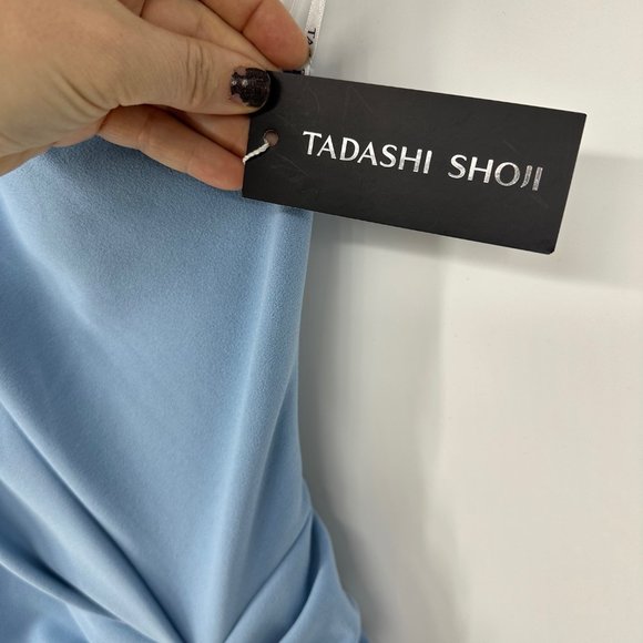 Tadashi Shoji Knotted One Shoulder Evening Gown Powder Blue XS *flaw* NWT - Picture 11 of 14